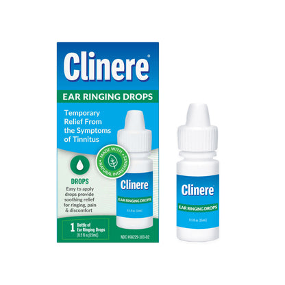 Clinere Ear Ringing Drops - Image of Box and Bottle